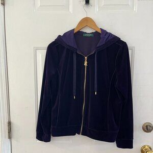 Vintage Lauren Ralph Lauren Woman's Purple Velour Track Jacket Sz Med P